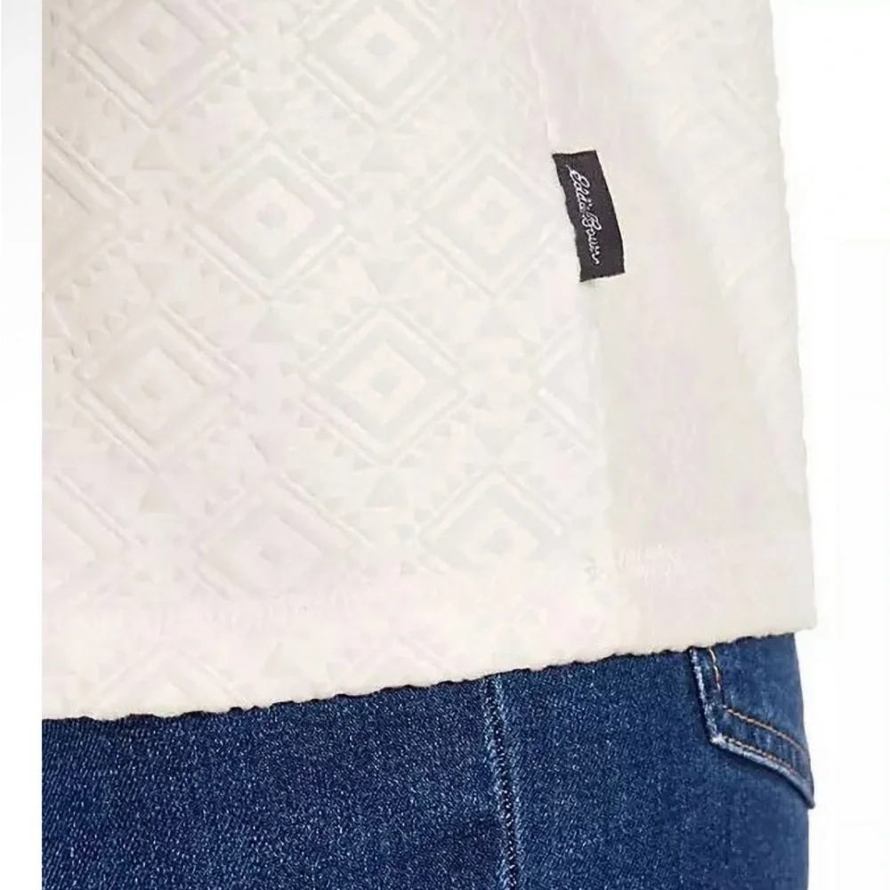 Eddie Bauer Women's Quarter Zip Polar Fleece Ivory Embossed. Size: Small - Picture 2 of 10